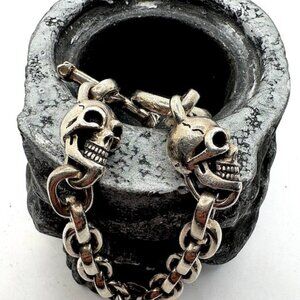 Gaboratory Dual Skull Bracelet .925 Sterling 90grams 8.75" 1990s